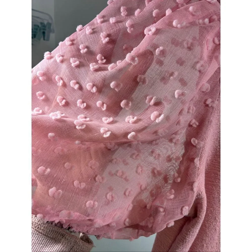 Maeve Anthropologie Ballon Sheer Sleeves in Pink Top Size S
